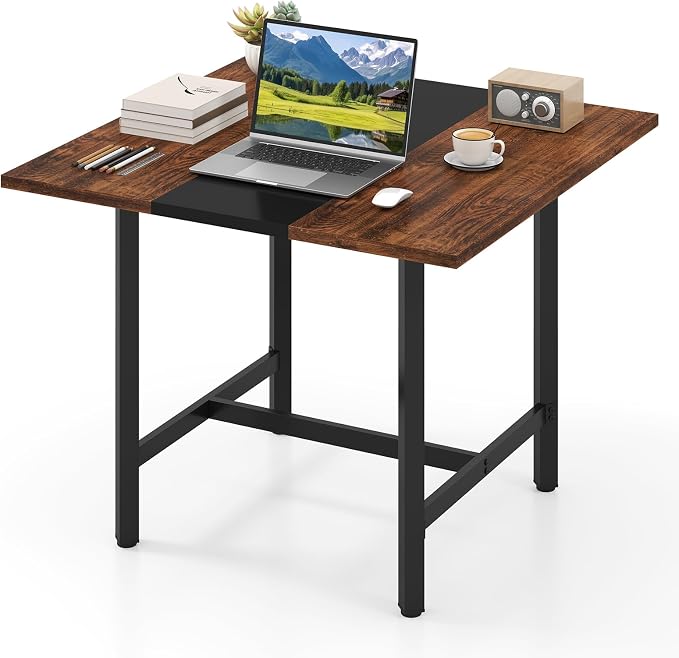 Giantex 39.5" Square Conference Table, Meeting Table for 4 People | Heavy-Duty Metal Frame