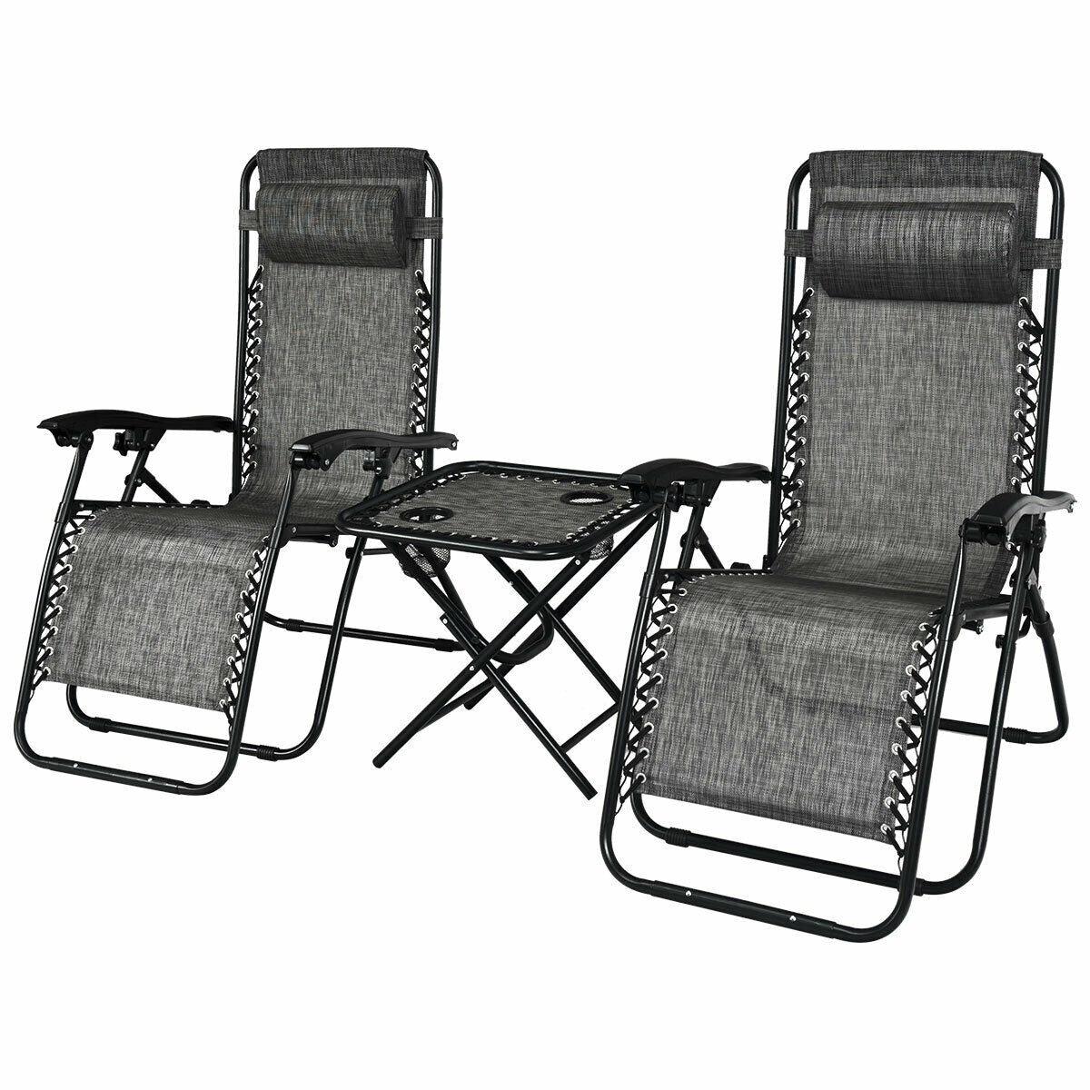 Giantex 3 PCS Zero Gravity Chair Patio Chaise Lounge Chairs, Beige