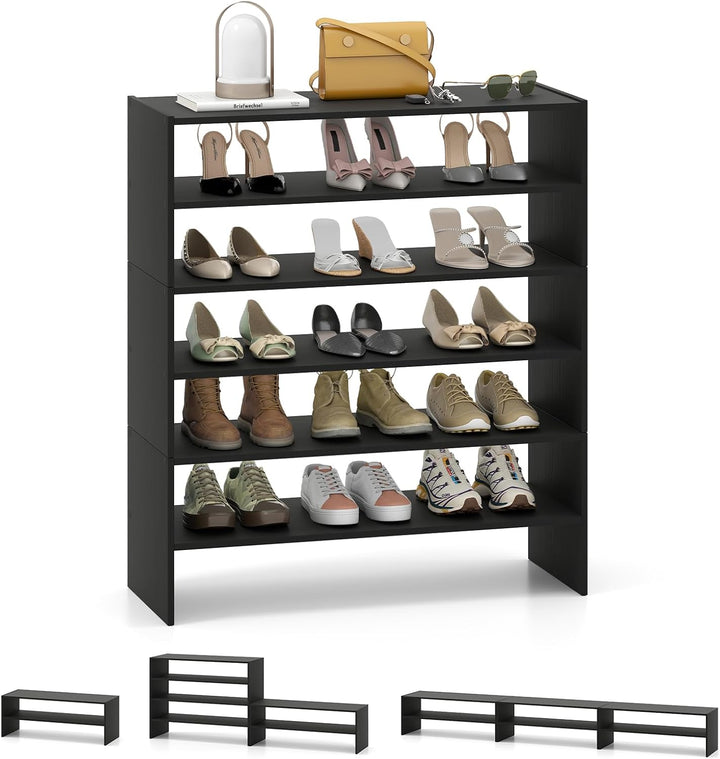 3-in-1 Shoe Rack, 5-Tier Shoe Organizer, Wood Storage Shelf for Shoes