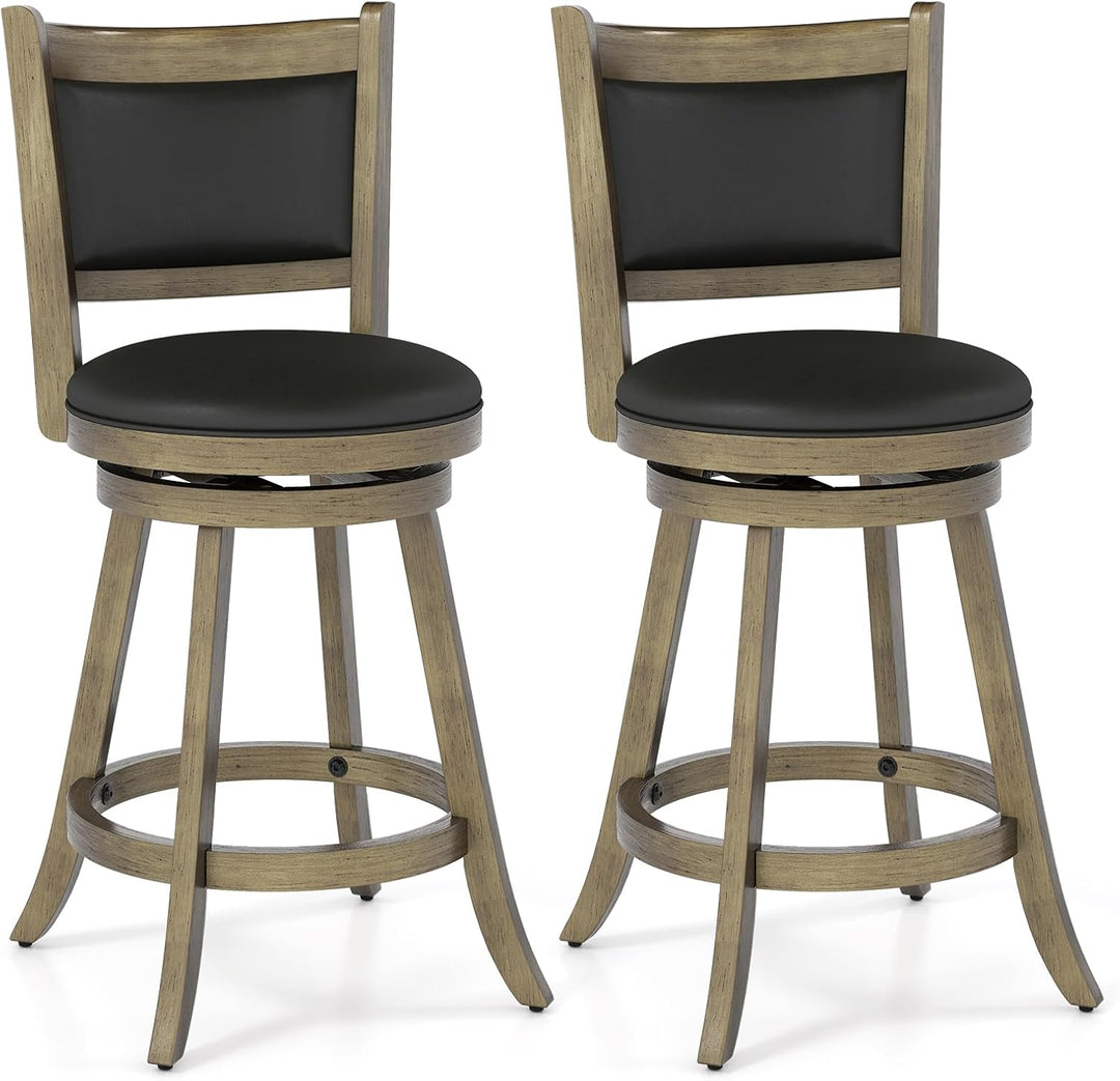 Giantex Accent Wooden Swivel Back Counter Height Bar Stool, Fabric Upholstered Design