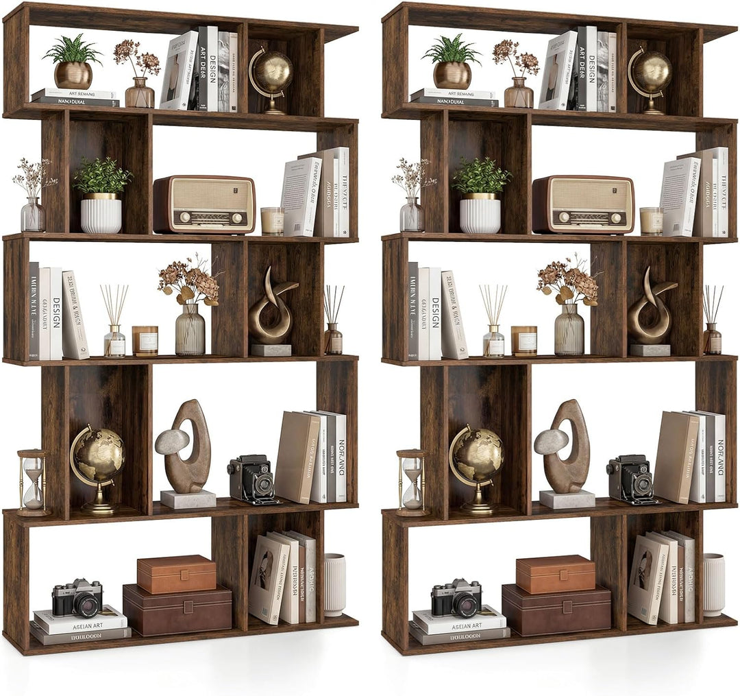 Giantex Geometric Bookshelf 5-Tier Bookcase with Open Shelves and Closed-back Cubes