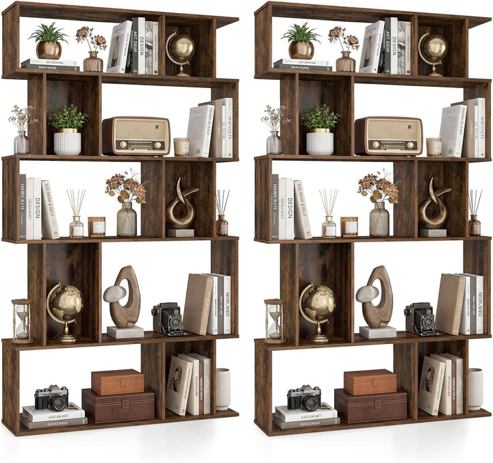 Giantex Geometric Bookshelf 5-Tier Bookcase with Open Shelves and Closed-back Cubes