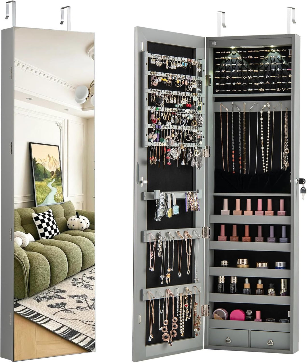 Giantex Wall Door Jewelry Armoire Cabinet with Full-Length Mirror