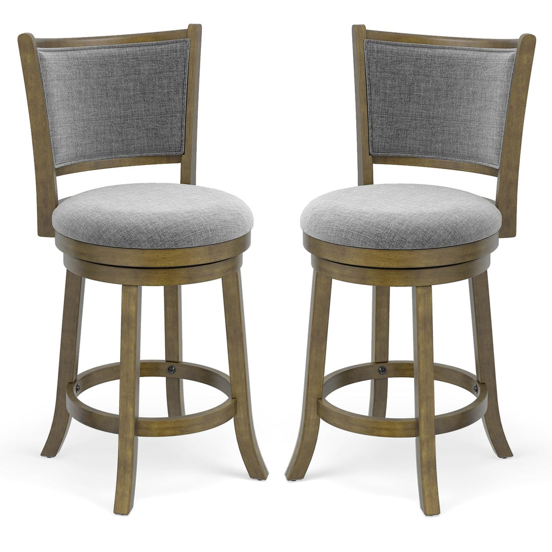 Giantex 25" Counter Height Bar Stools Set of 2/4 with Rubber Wood Frame &amp; Upholstered Seat