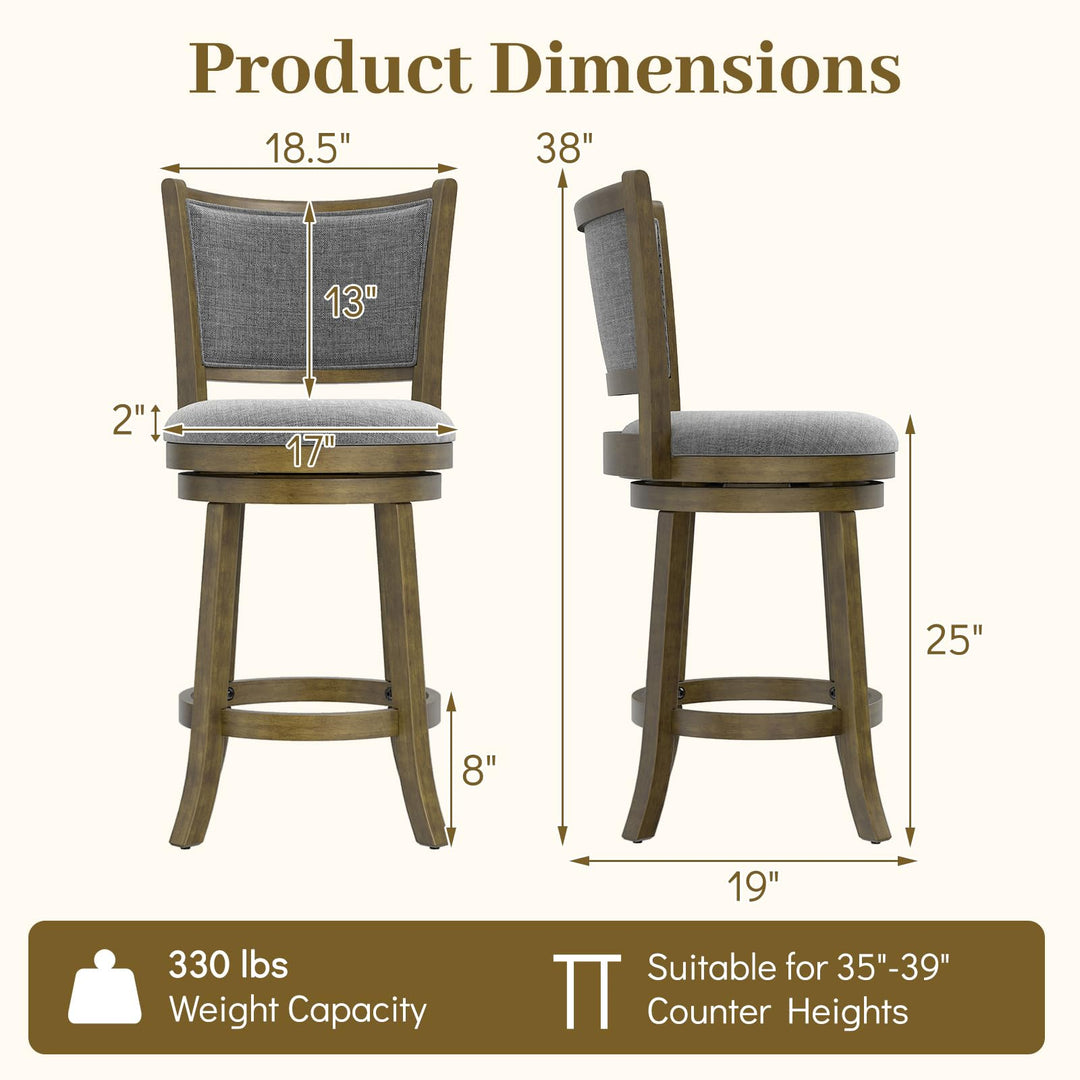 Giantex 25" Counter Height Bar Stools Set of 2/4 with Rubber Wood Frame &amp; Upholstered Seat