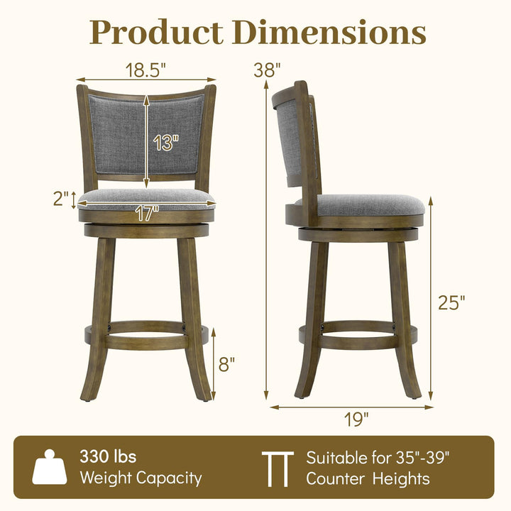 Giantex 25" Counter Height Bar Stools Set of 2/4 with Rubber Wood Frame &amp; Upholstered Seat