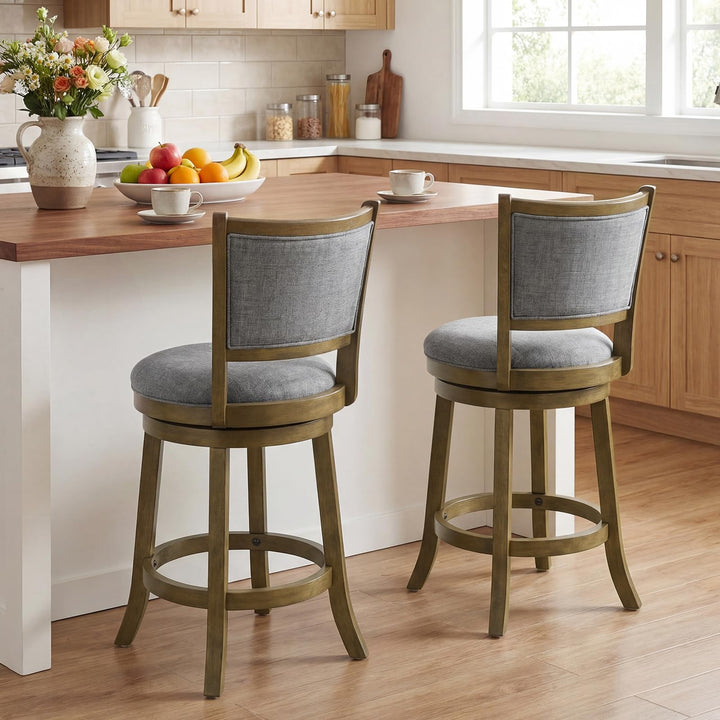 Giantex 25" Counter Height Bar Stools Set of 2/4 with Rubber Wood Frame &amp; Upholstered Seat
