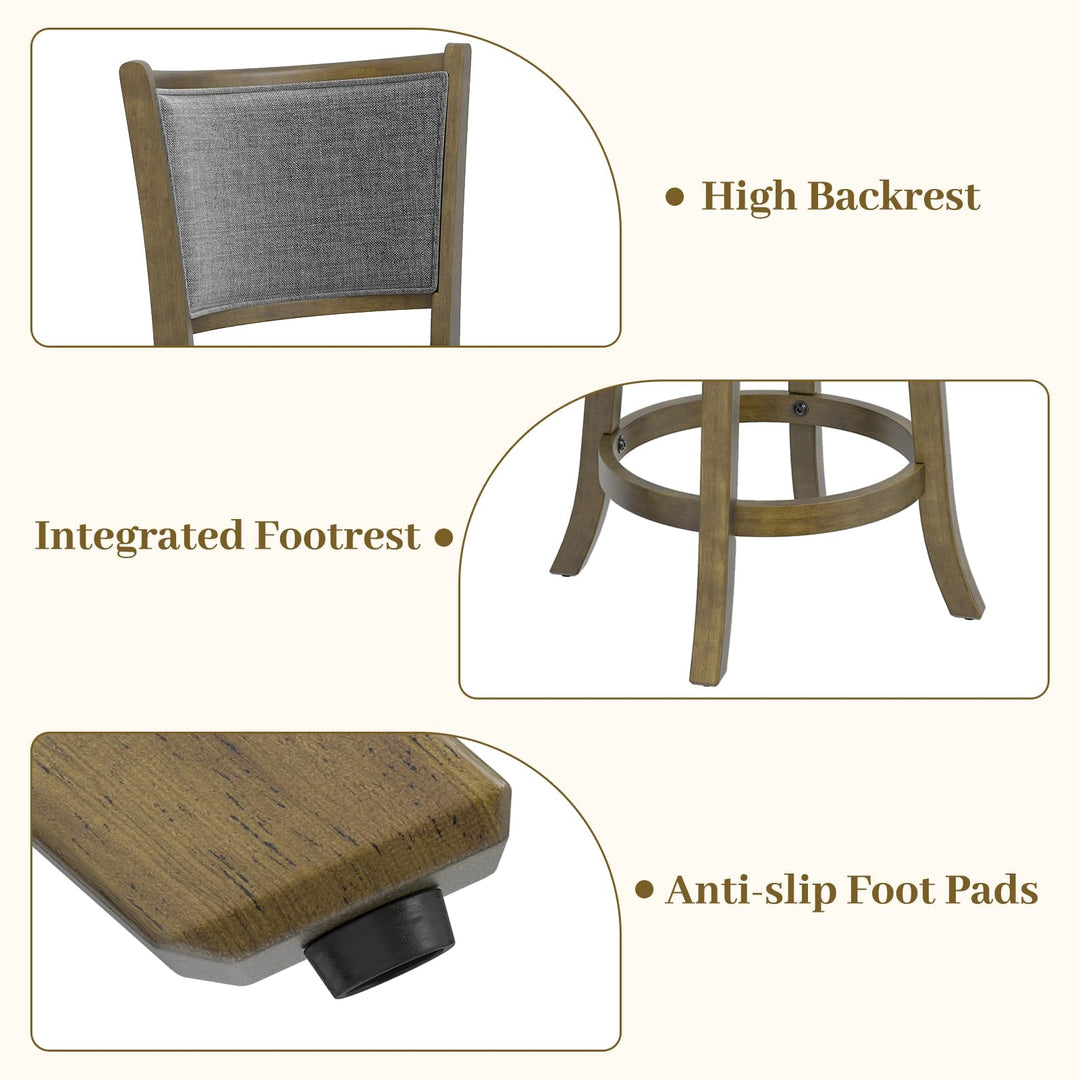 Giantex 25" Counter Height Bar Stools Set of 2/4 with Rubber Wood Frame &amp; Upholstered Seat