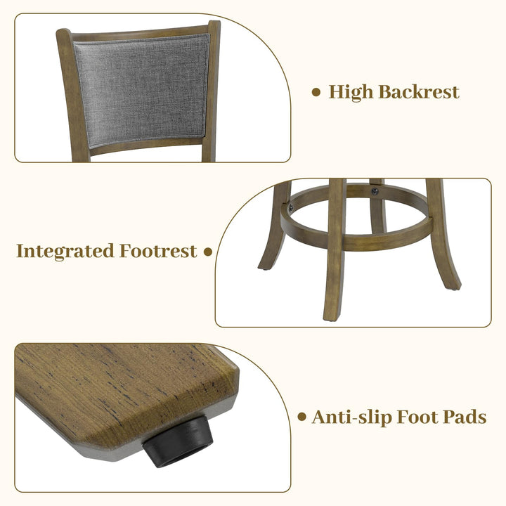 Giantex 25" Counter Height Bar Stools Set of 2/4 with Rubber Wood Frame &amp; Upholstered Seat