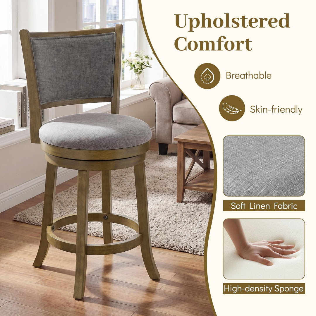 Giantex 25" Counter Height Bar Stools Set of 2/4 with Rubber Wood Frame &amp; Upholstered Seat