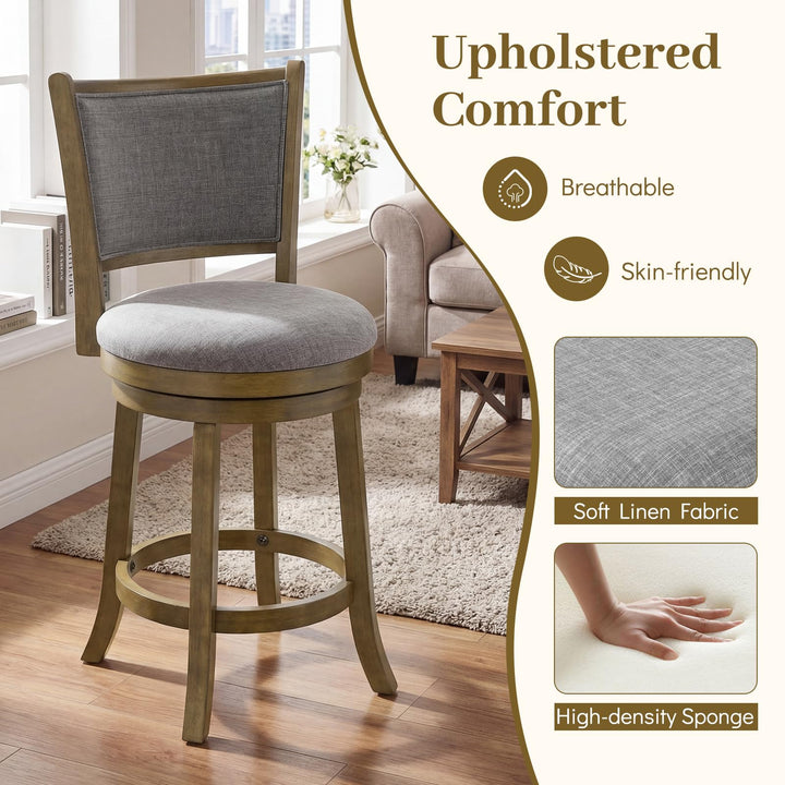 Giantex 25" Counter Height Bar Stools Set of 2/4 with Rubber Wood Frame &amp; Upholstered Seat