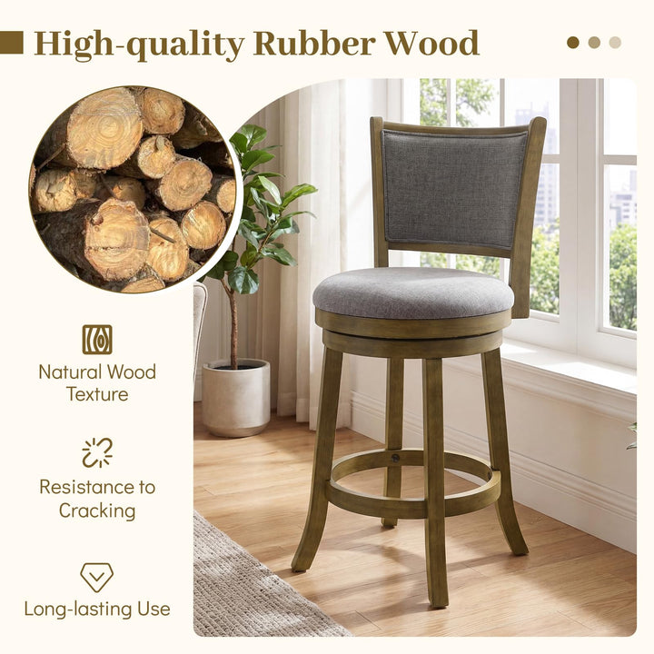 Giantex 25" Counter Height Bar Stools Set of 2/4 with Rubber Wood Frame &amp; Upholstered Seat