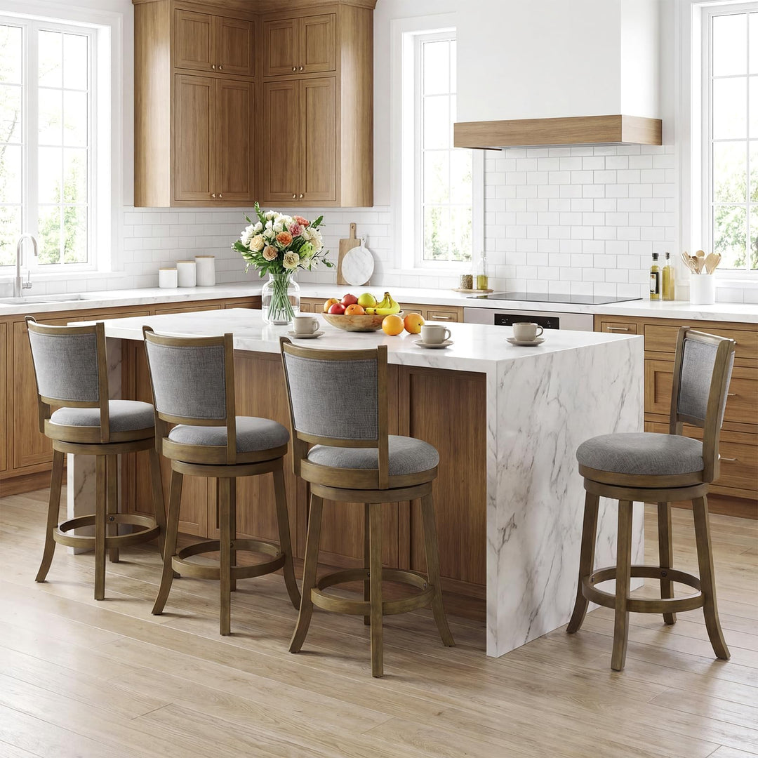 Giantex 25" Counter Height Bar Stools Set of 2/4 with Rubber Wood Frame &amp; Upholstered Seat