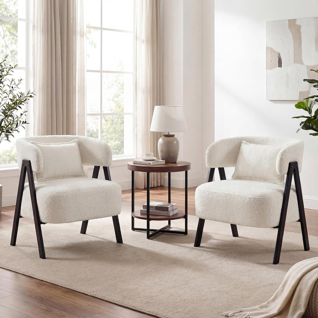 Giantex Barrel Accent Chair Faux Rabbit Fur Upholstered Armchair