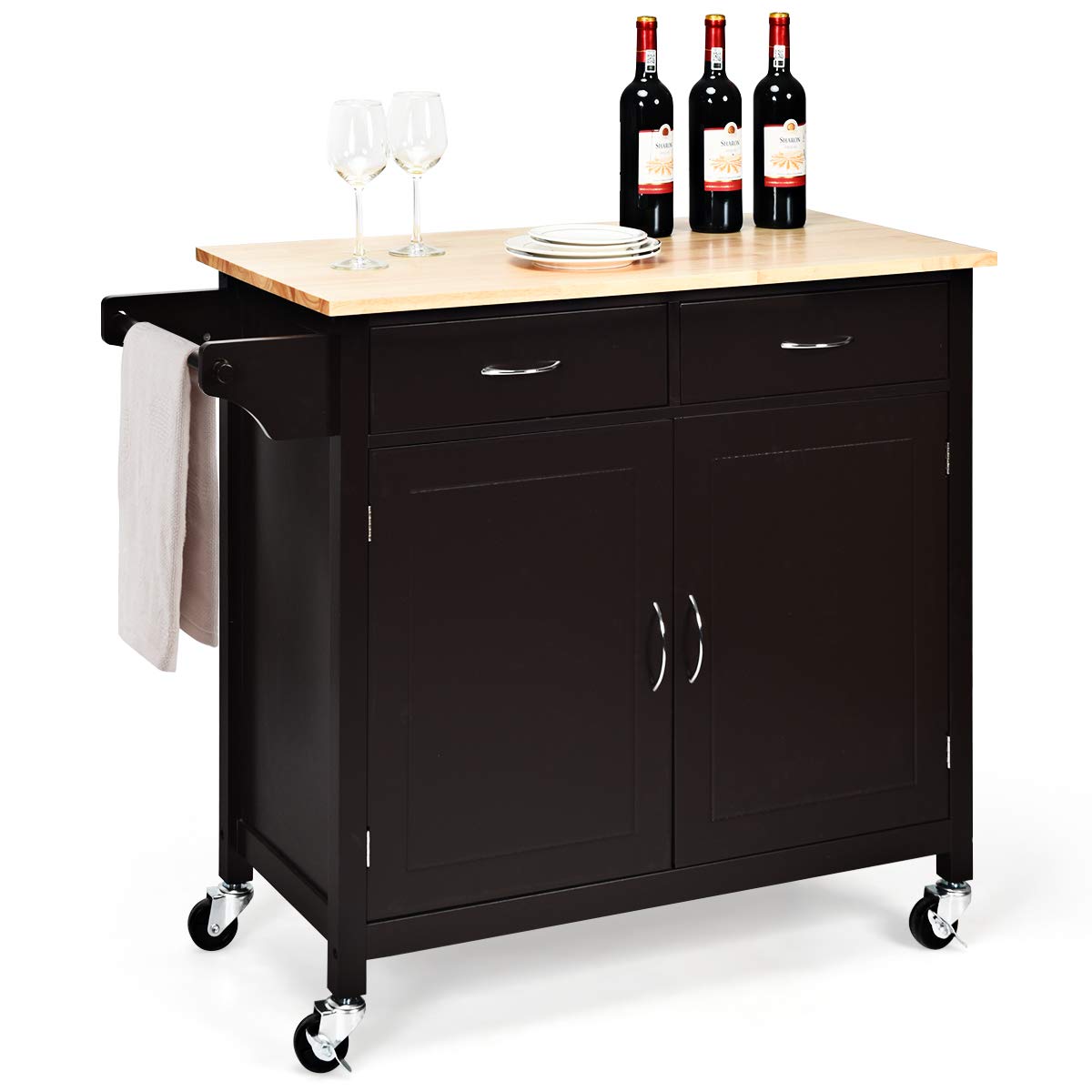 Giantex Kitchen Island, Rolling Kitchen Cart, Wood Counter Top, Bar Dining Room Organizer Furniture, White