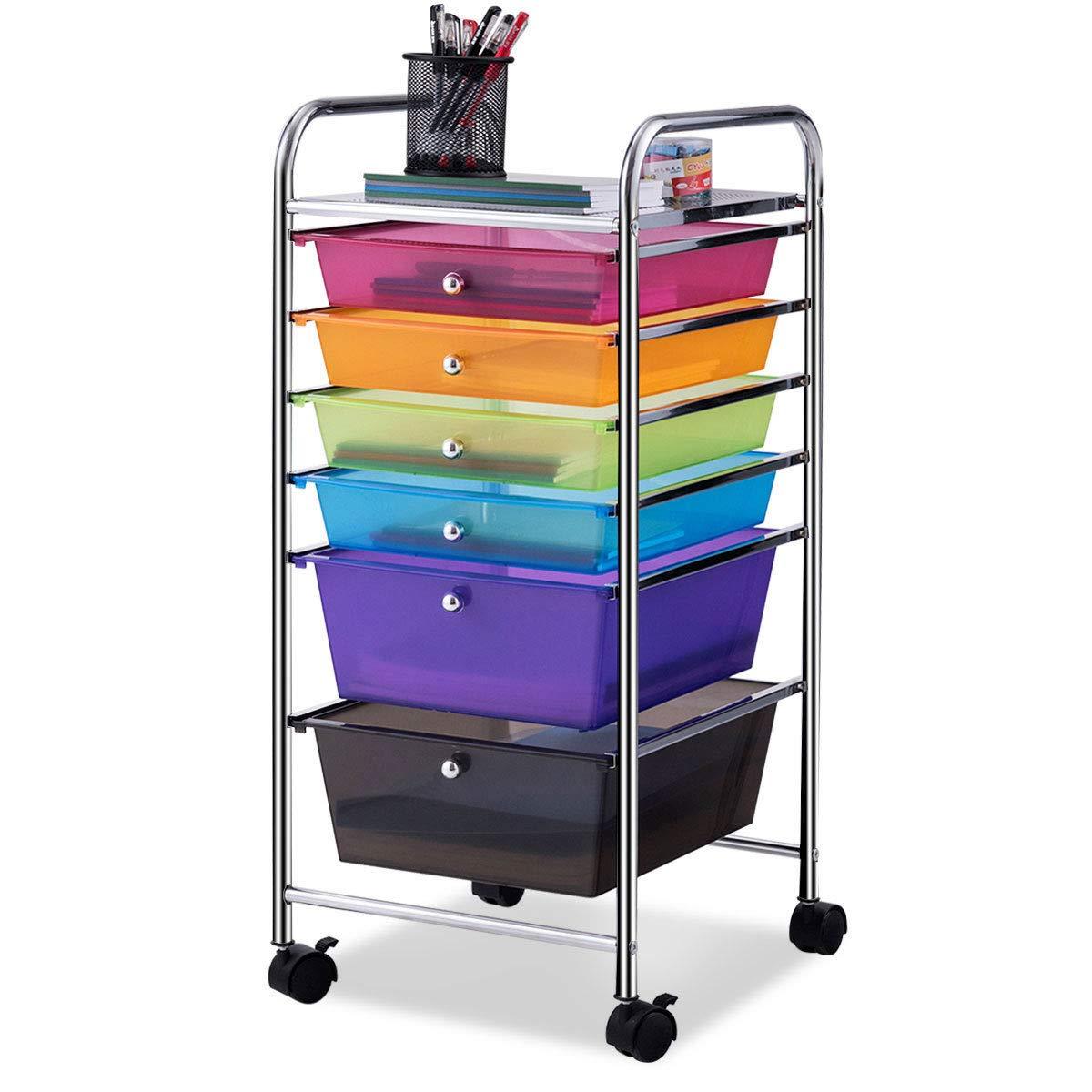 Giantex 6 Storage Drawer Cart Rolling Organizer Cart for Tools Scrapbook Paper Home Office School Multipurpose Mobile Utility Cart