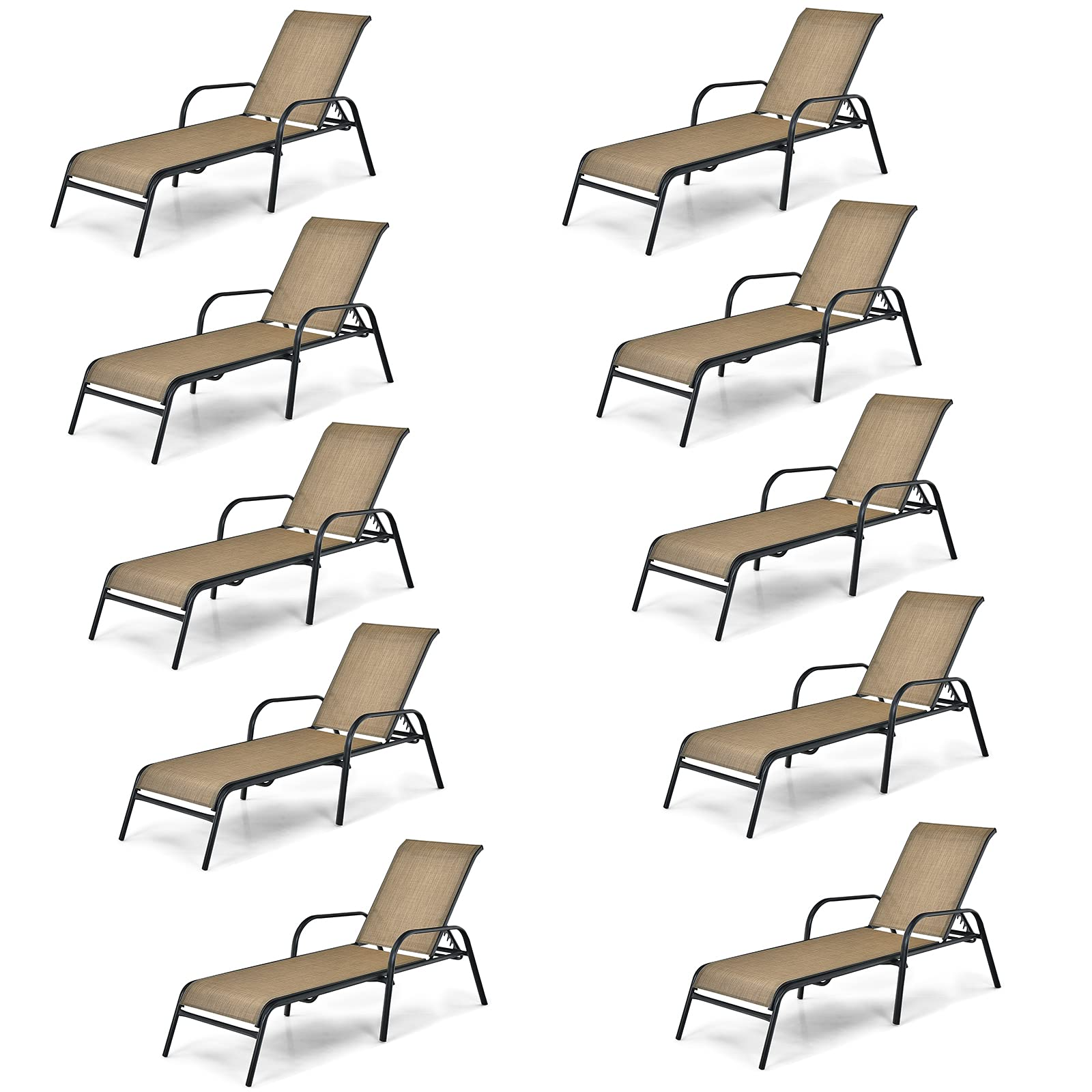 Giantex  Stackable Chaise Lounge Chair for Sunbathing, Poolside, Backyard, Garden Beach Lawn Chairs (Brown)