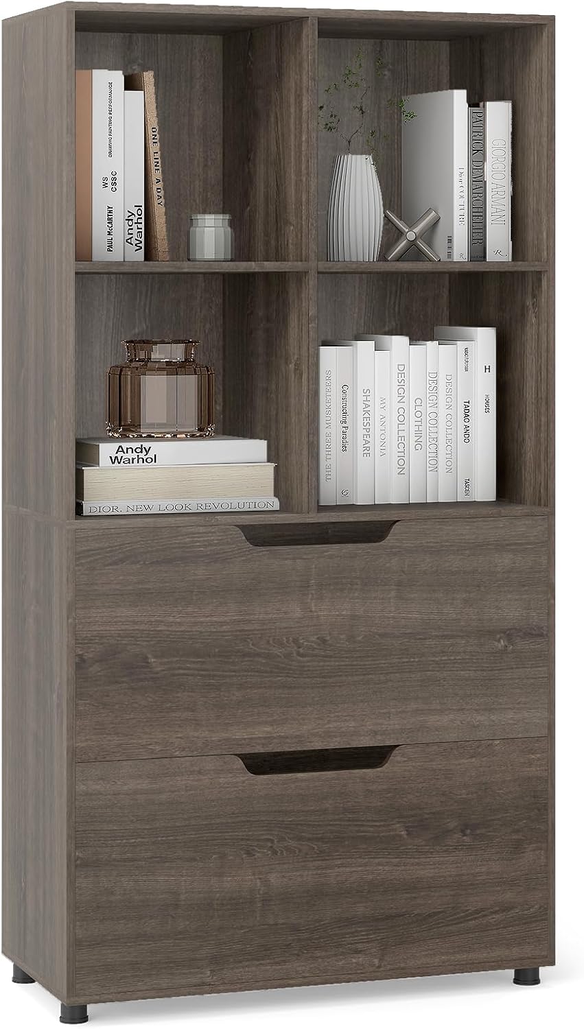 Giantex Bookshelf with 4 Cubes &amp; 2 Drawers 51” Tall Floor Bookcase with Anti-tip Kits