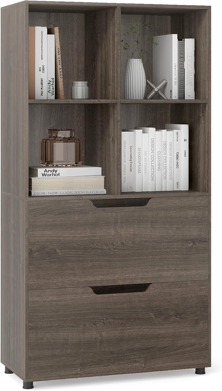 Giantex Bookshelf with 4 Cubes &amp; 2 Drawers 51” Tall Floor Bookcase with Anti-tip Kits