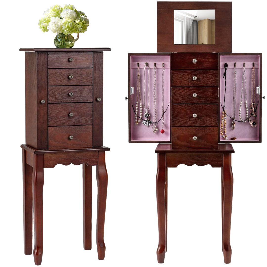 Jewelry Cabinet Armoire Storage Chest with Flip Top Mirror