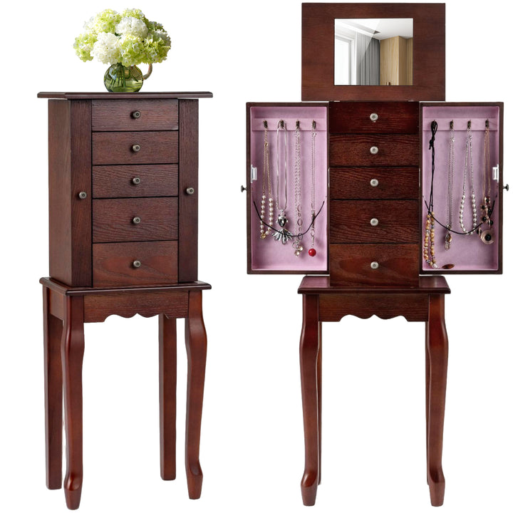 Jewelry Cabinet Armoire Storage Chest with Flip Top Mirror