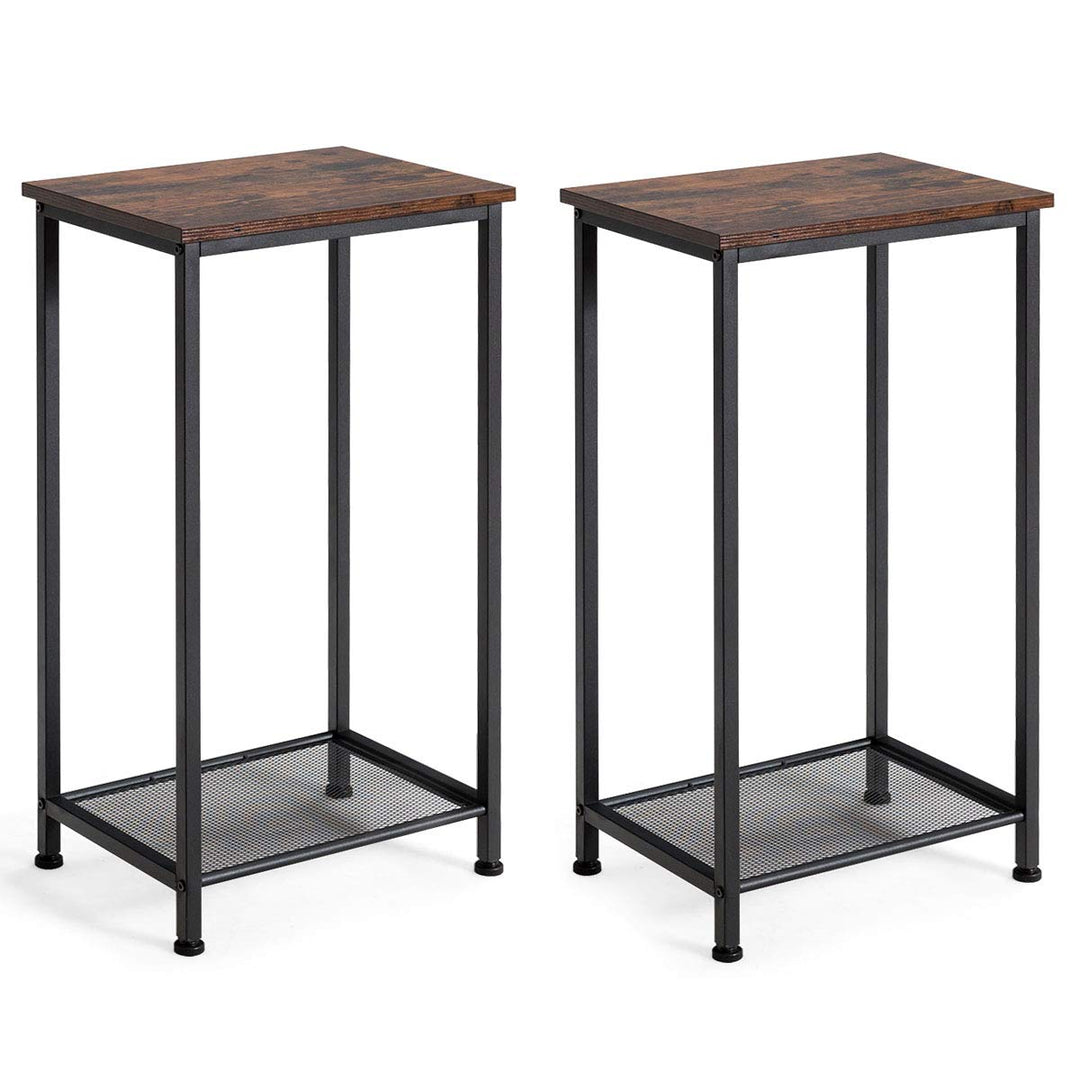 Giantex Metal Frame and Storage Shelf Narrow Nightstand for Living Room, Bedroom Accent Furniture Sofa SideTable (1, Rustic Brown)