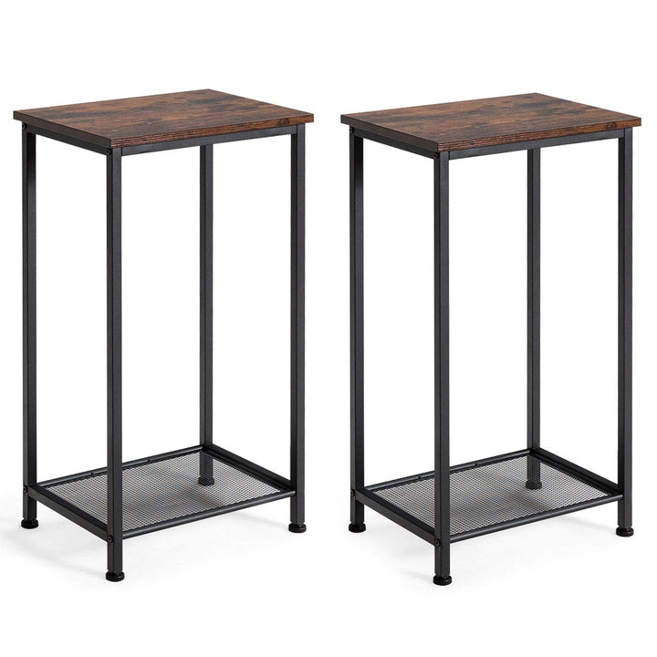 Giantex Metal Frame and Storage Shelf Narrow Nightstand for Living Room, Bedroom Accent Furniture Sofa SideTable (1, Rustic Brown)