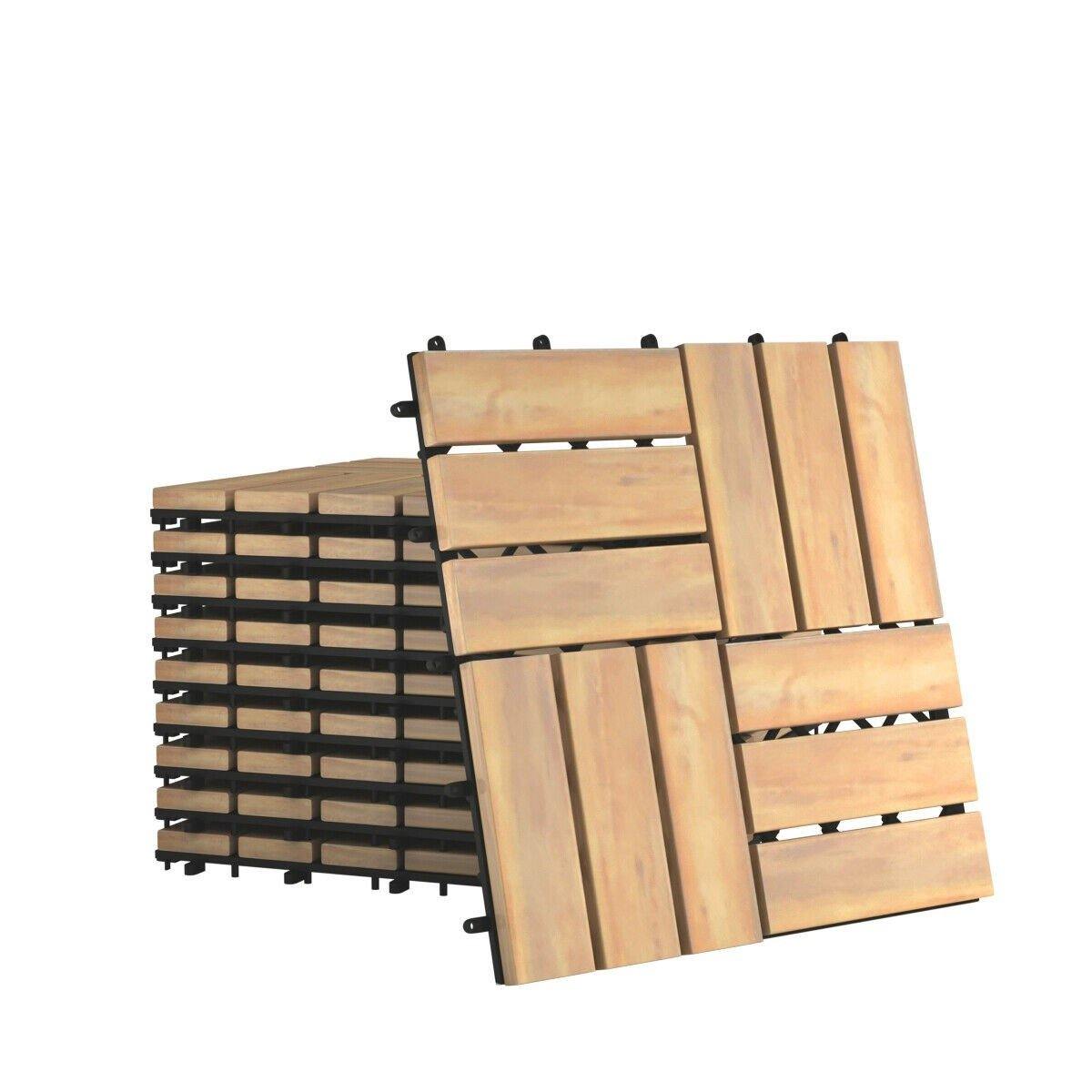 Giantex 27 PCS Interlocking Patio Deck Tiles, 12 x 12in Acacia Hardwood Floor Tiles, Tools Free Assembly