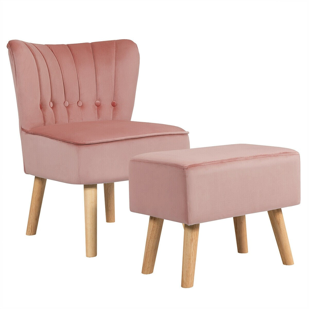 Modern Accent Chair Ottoman Set, Armless Slipper Sofa Chair with Footstool