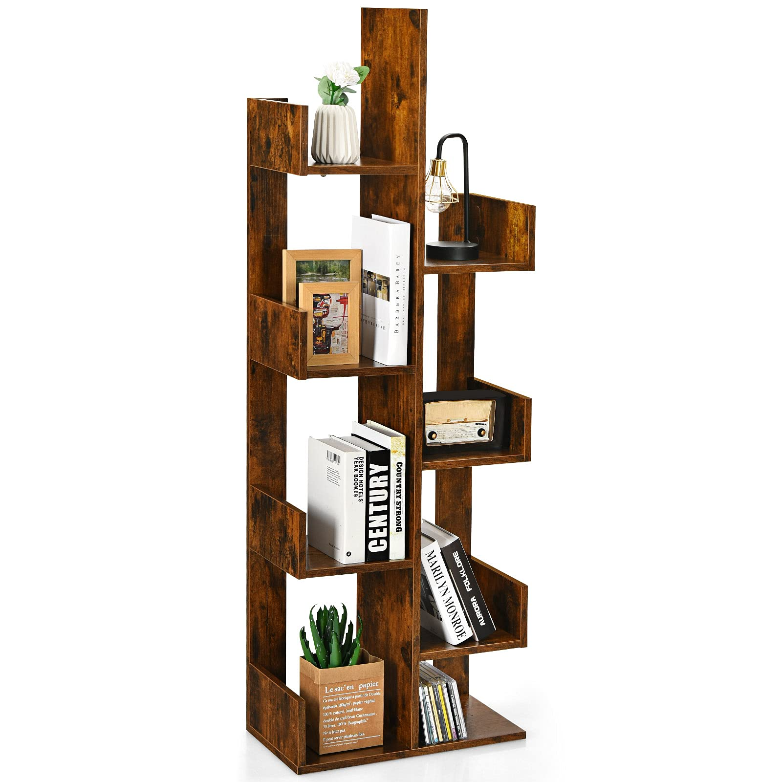 Wooden Bookcase, Tree-Shaped Modern Display Bookshelf