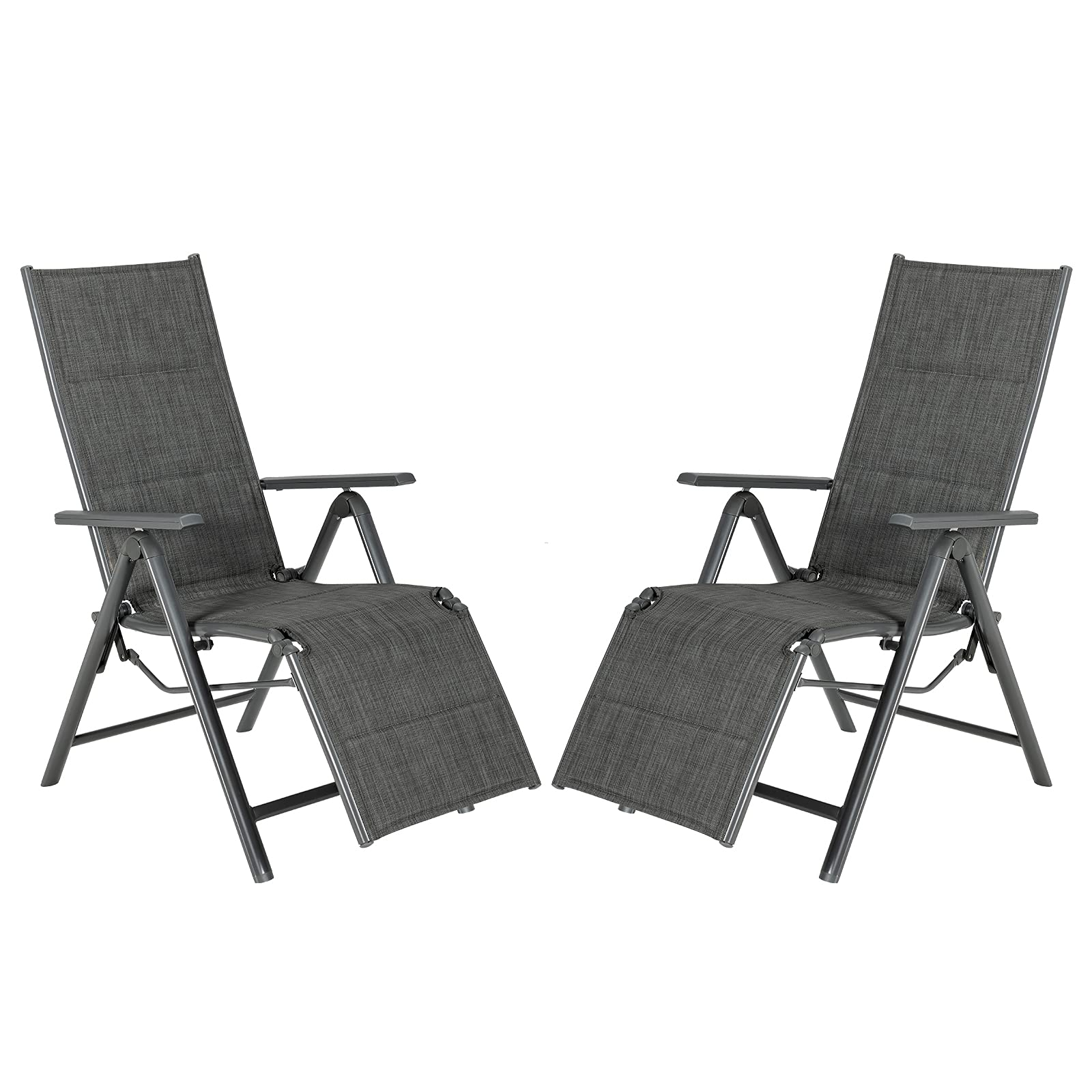 Giantex Reclining Patio Chairs 7 Positions Adjustable Backrest Outdoor Folding Recliners Aluminum Frame Padded Lounge Chair Lawn Porch Furniture