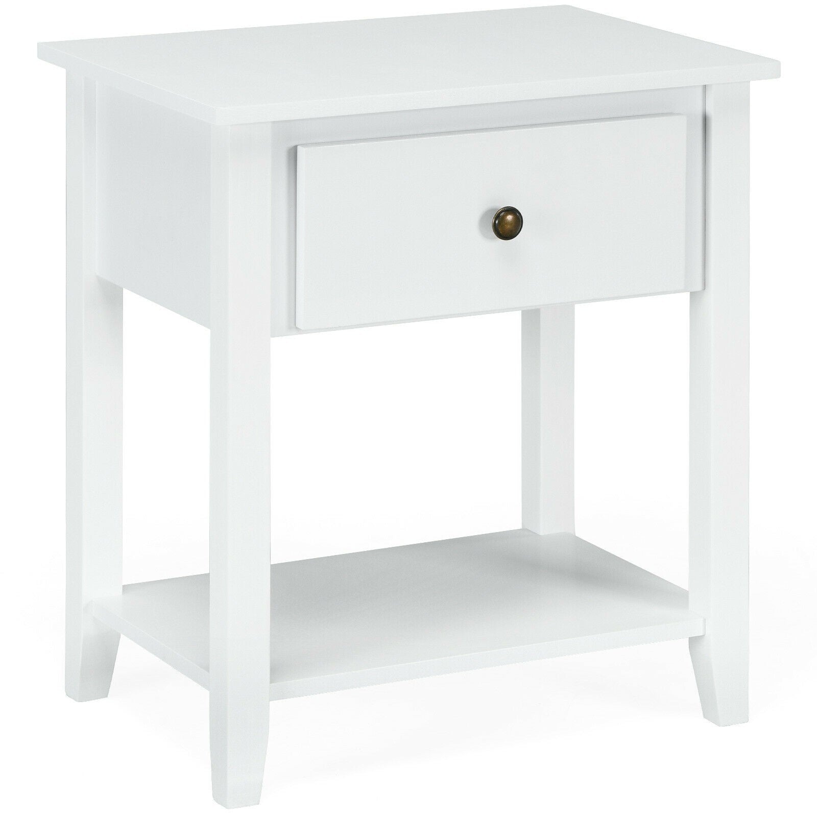 Giantex Nightstand W/Drawer and Shelf, Stable Frame Storage Cabinet