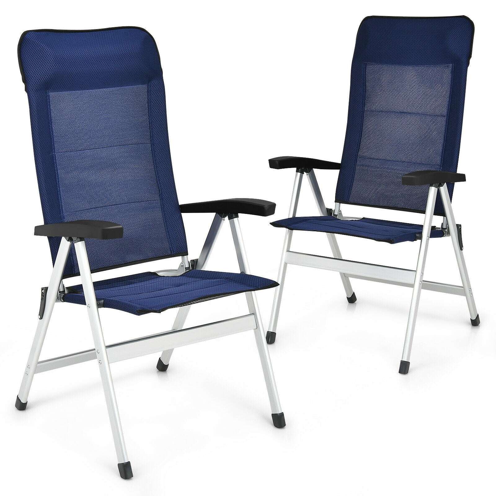 Giantex Set of 4 Patio Chairs, Folding Outdoor Chairs, High Back Recliner (Blue)