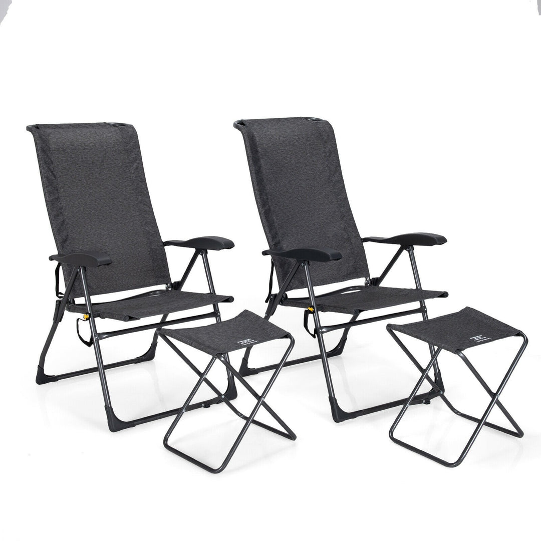 Giantex 2 Pcs Folding Patio Chairs, 2 PCS Footrest, Portable Sling Chairs (Black)
