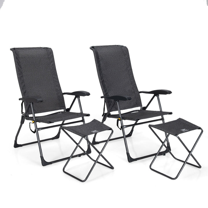 Giantex 2 Pcs Folding Patio Chairs, 2 PCS Footrest, Portable Sling Chairs (Black)