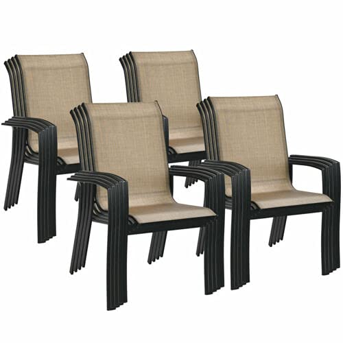 Giantex Metal Camping Chairs with High Backrest Armrest for Porch Deck Pool Beach Yard