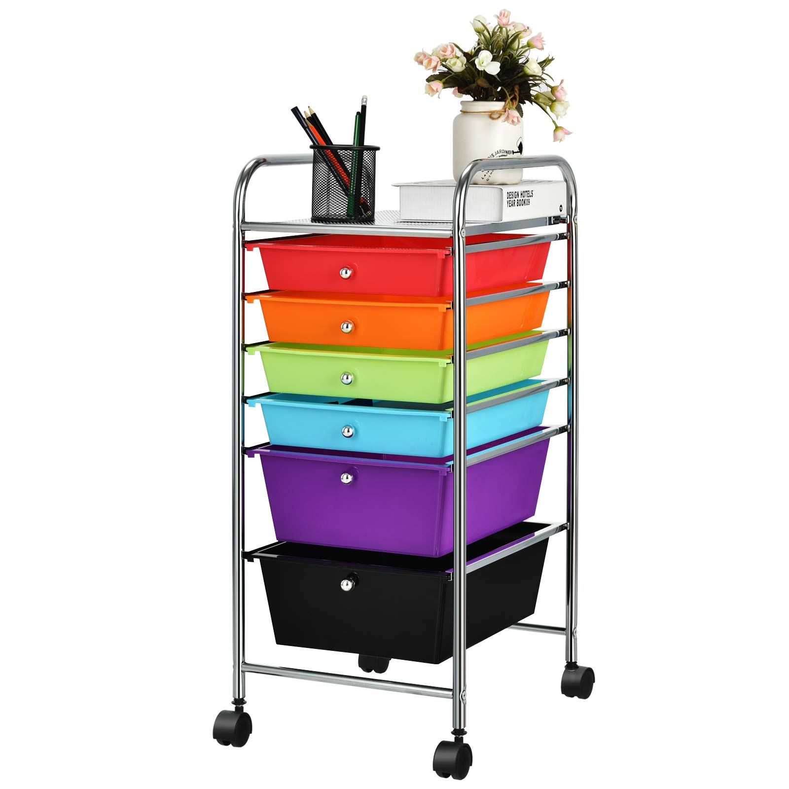 Giantex 6 Storage Drawer Cart Rolling Organizer Cart for Tools Scrapbook Paper Home Office School Multipurpose Mobile Utility Cart