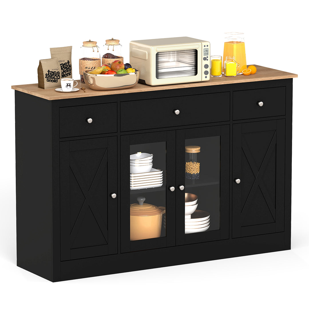Giantex 55" Large Buffet Sideboard with 3 Drawers & 2 See-Through Doors