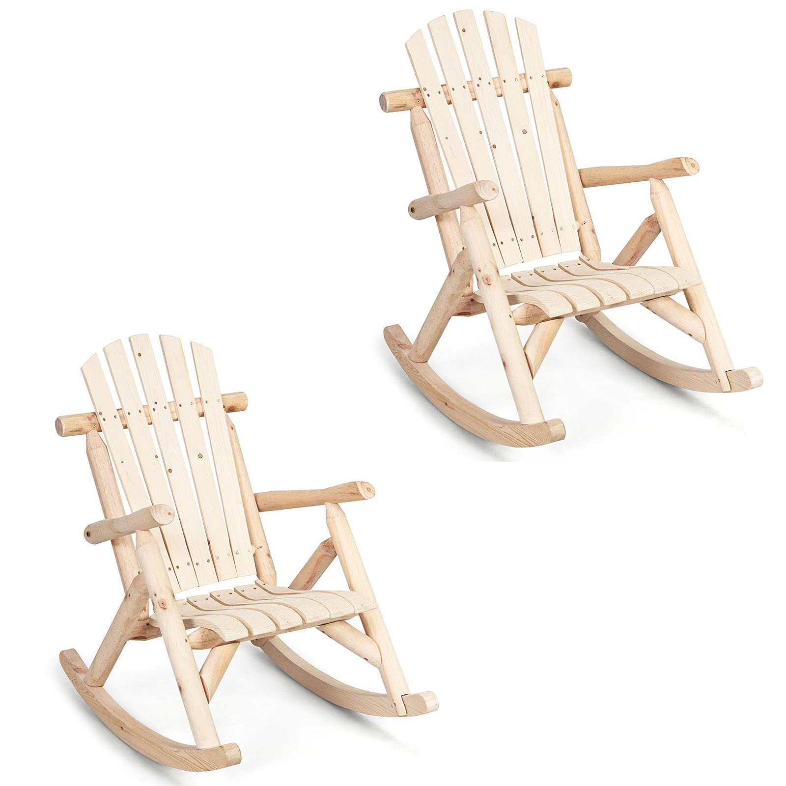 Log Rocking Chair Wood Porch & Patio Rocker for Deck Balcony