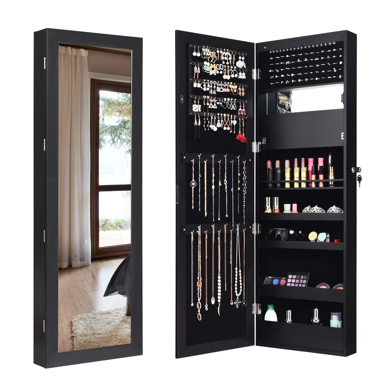 Giantex | 15 LEDs Wall Door Mounted Jewelry Armoire with Mirror