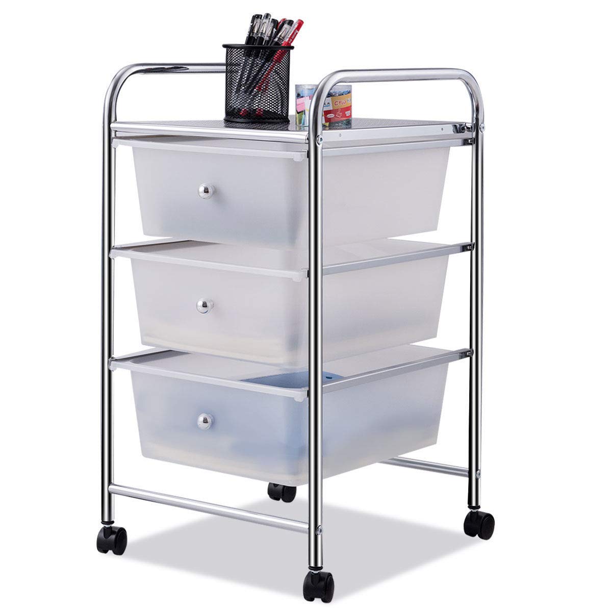 Giantex Rolling Cart with Drawers, Craft Organizer with Wheels, 3 Drawer Storage Container Bins