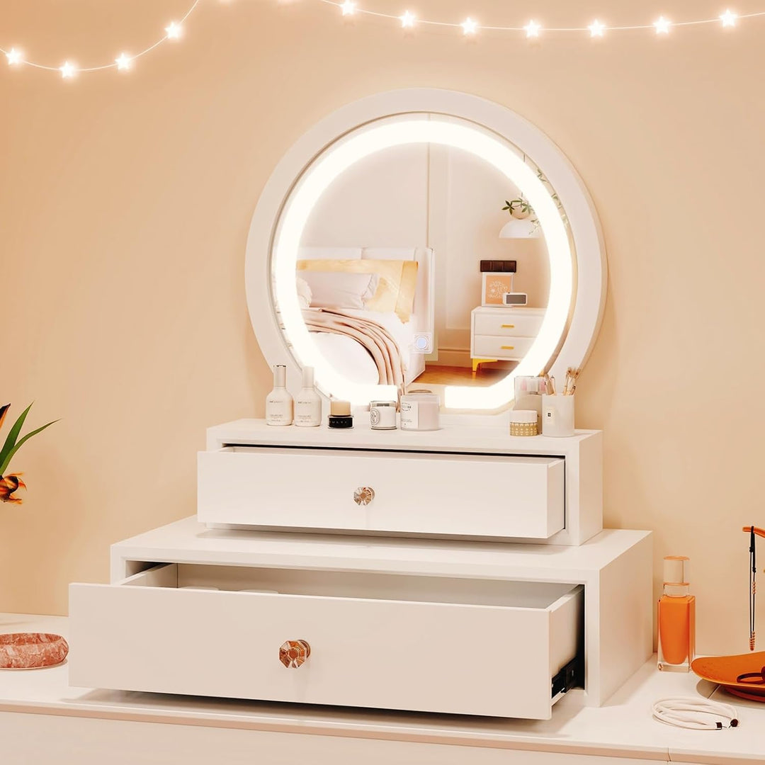 Vanity Mirror with Storage - White Table Top Vanity Mirror with Lights