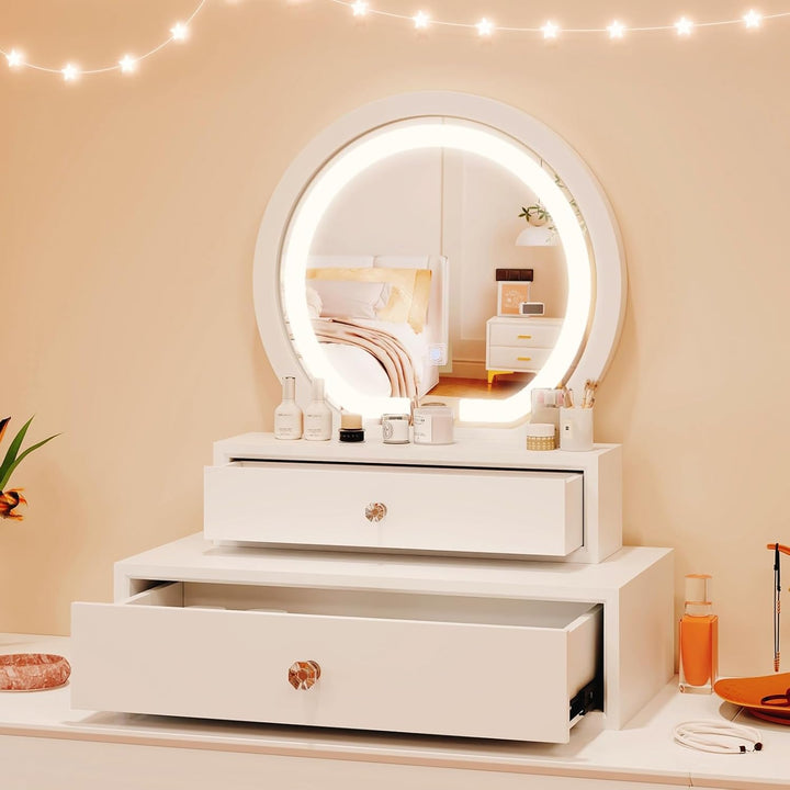 Vanity Mirror with Storage - White Table Top Vanity Mirror with Lights