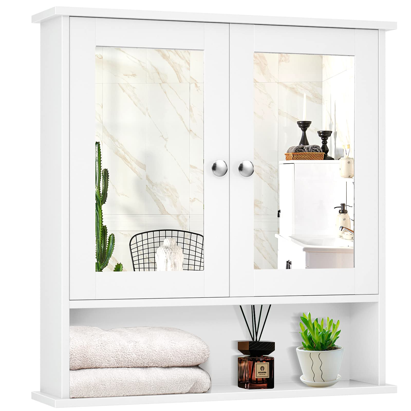 Bathroom Wall Cabinet with 2 Mirror Doors and Adjustable Shelf