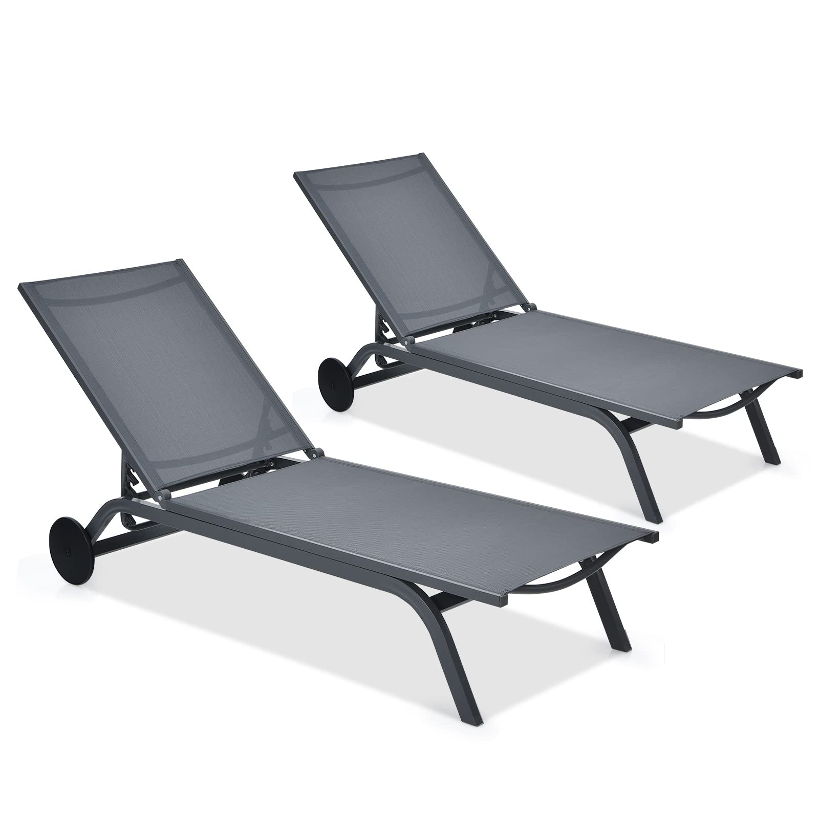 Giantex Lounge Chairs for Outside Patio Chaise Lounges Aluminum Recliner W/Adjustable 6 Backrest Positions and Wheels