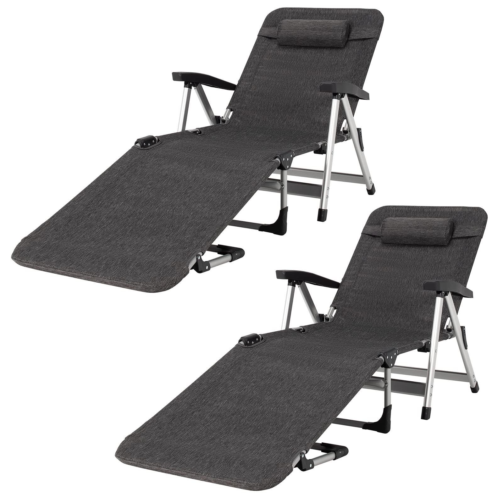 Patio Chaise Lounge Chair 7 Adjustable Position Folding Camping Cot