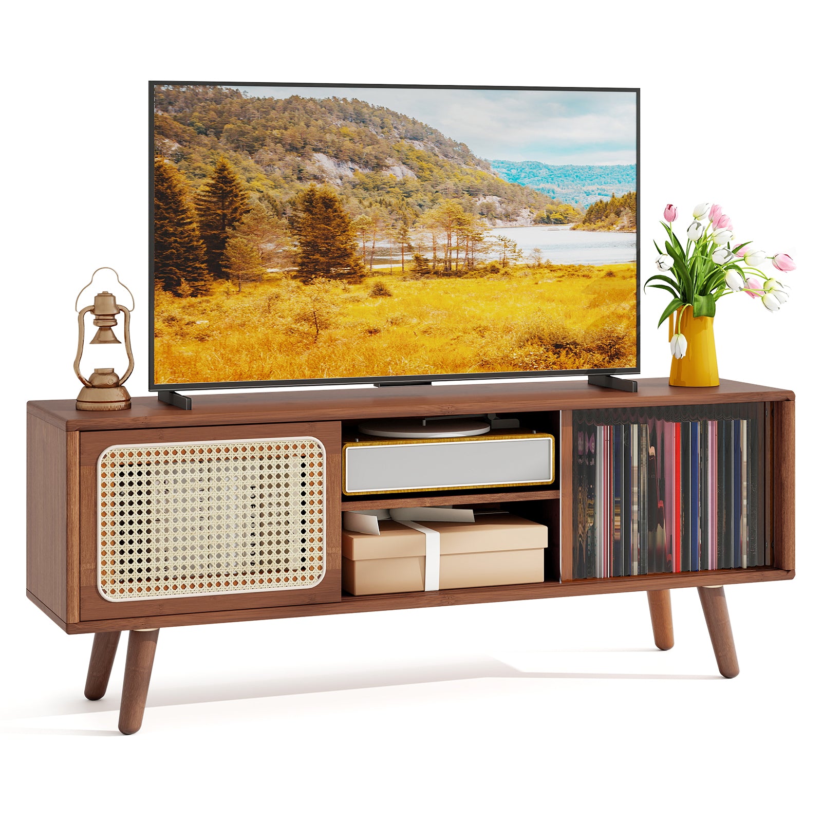 Giantex TV Stand for Living Room TVs up to 55”- Bamboo Entertainment Center