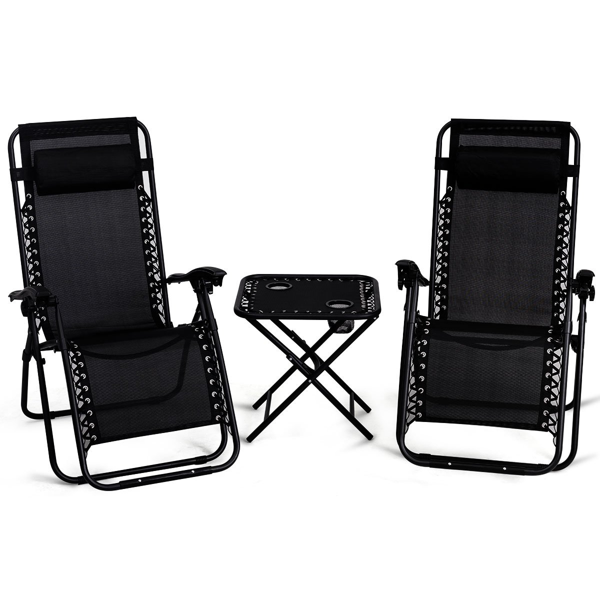 Giantex 3 PCS Zero Gravity Chair Patio Chaise Lounge Chairs, Beige