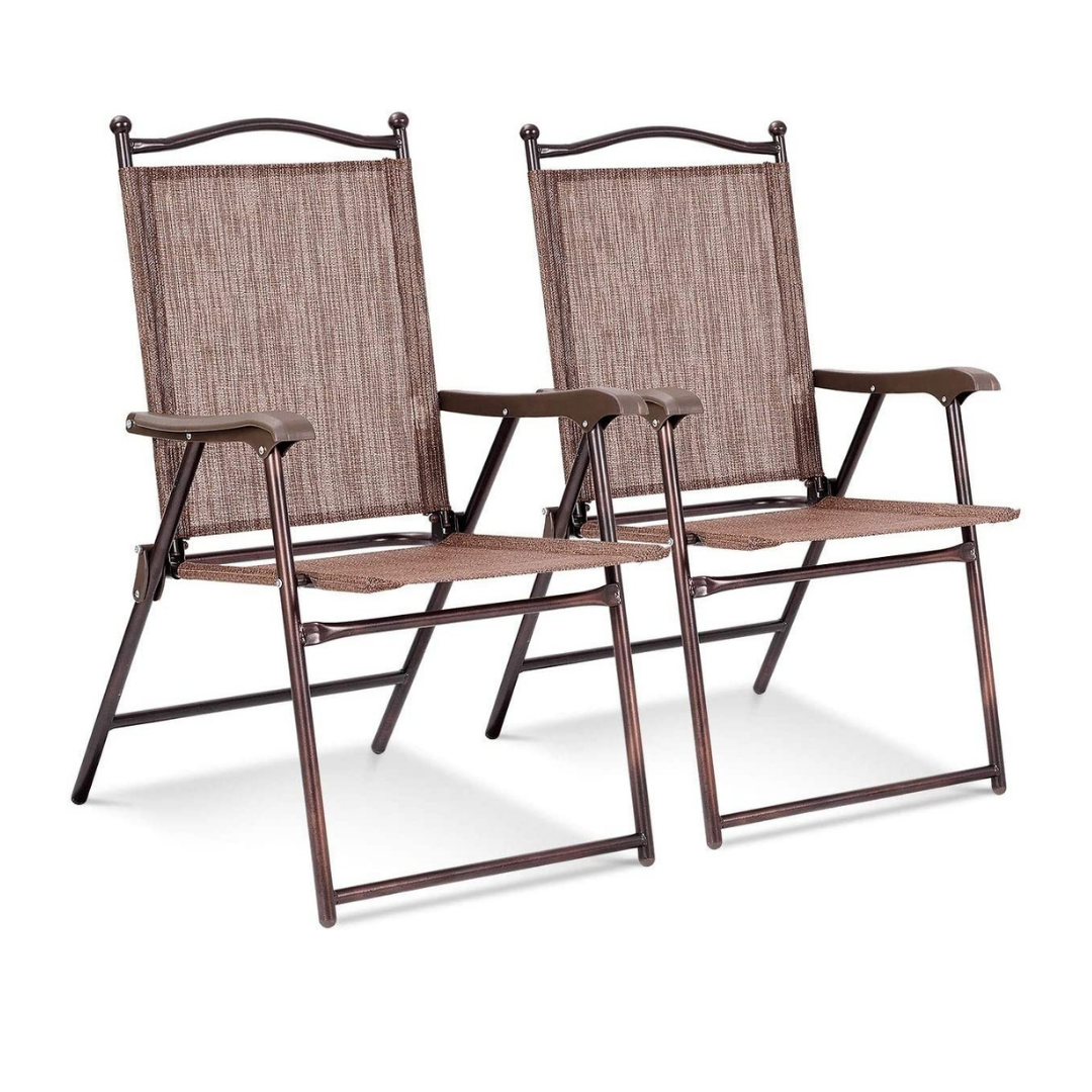 Set of 2 Patio Folding Chairs, Sling Chairs