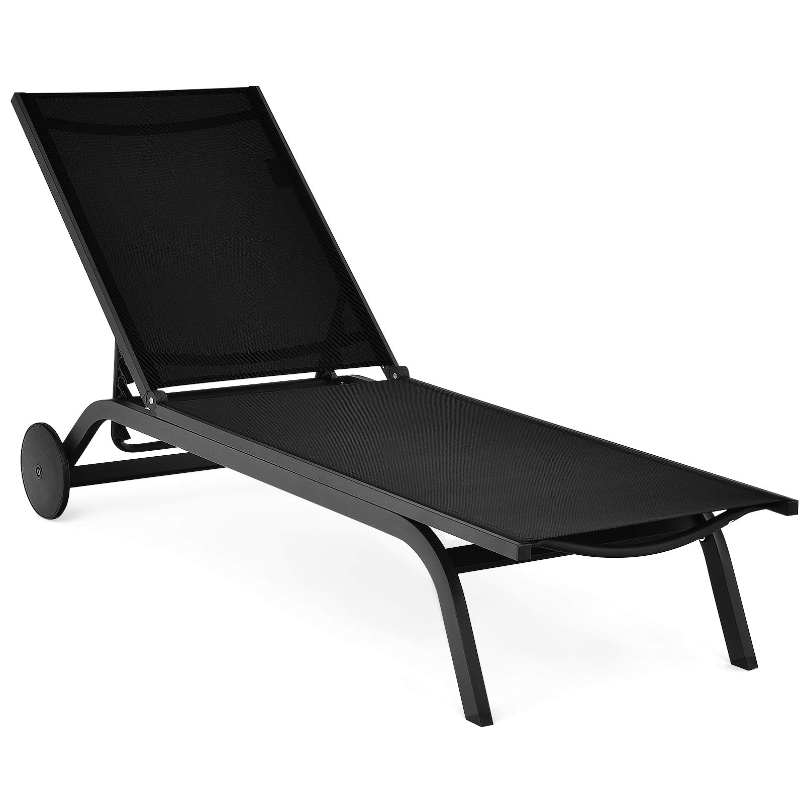 Giantex Lounge Chairs for Outside Patio Chaise Lounges Aluminum Recliner W/Adjustable 6 Backrest Positions and Wheels